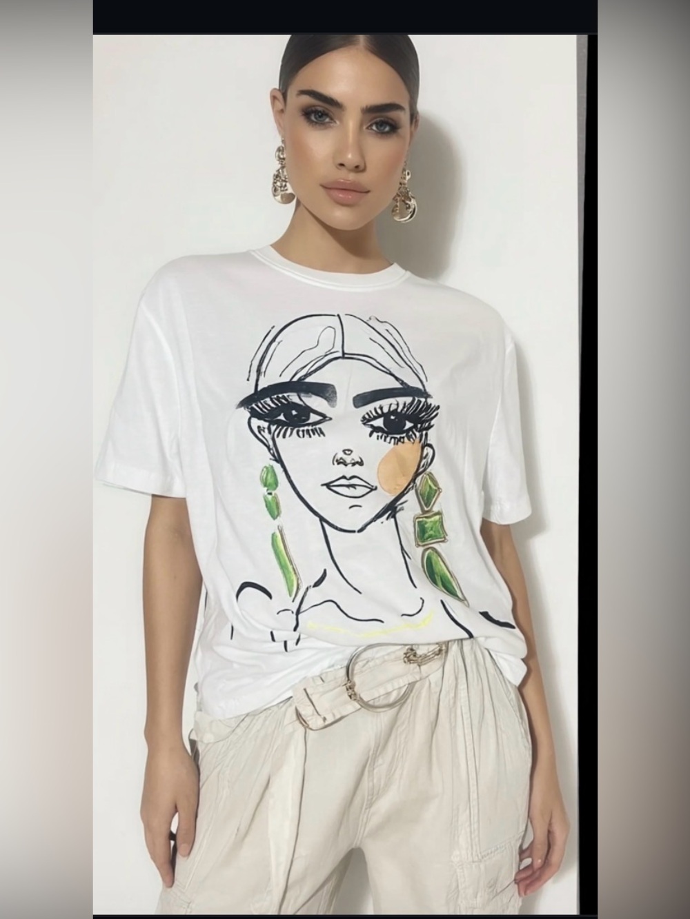 Zara Womens Graphic Tee Girl Print T-Shirt  Loose Fit White Sz S